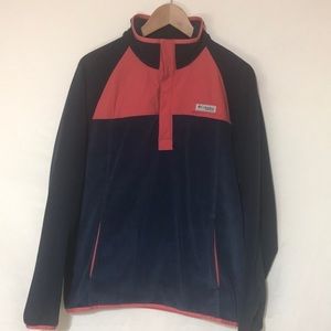 Columbia PFG Sweatshirt Woman Small Fleece Navy Coral Patagonia Inspired Pocket
